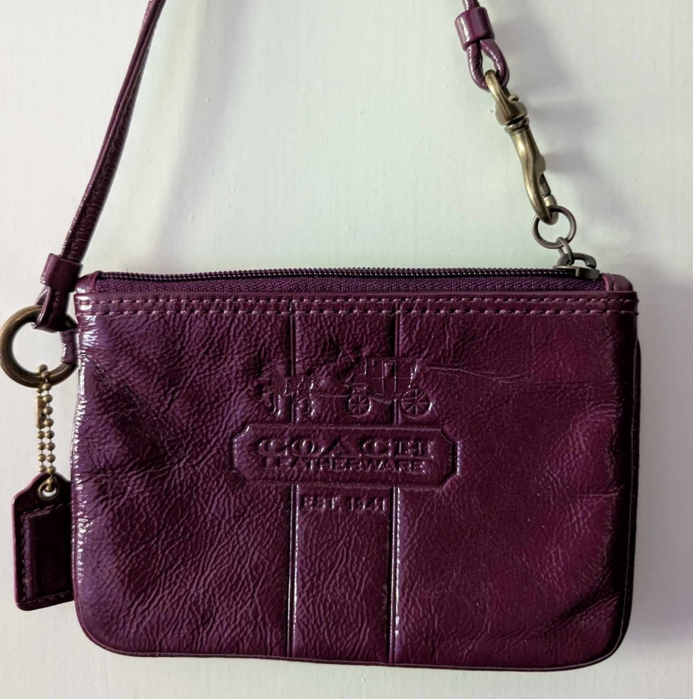 Authentic Coach Plum Leather Wristlet